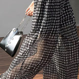 Black and white polka dot casual high-waisted wide-leg pants