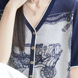 V-neck color block knit T-shirt