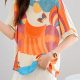 Colorful printed loose-fit casual T-shirt