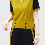 Collared Color Block Two-Piece Set