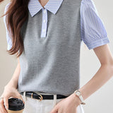 Trendy faux two-piece striped shirt - liwisi