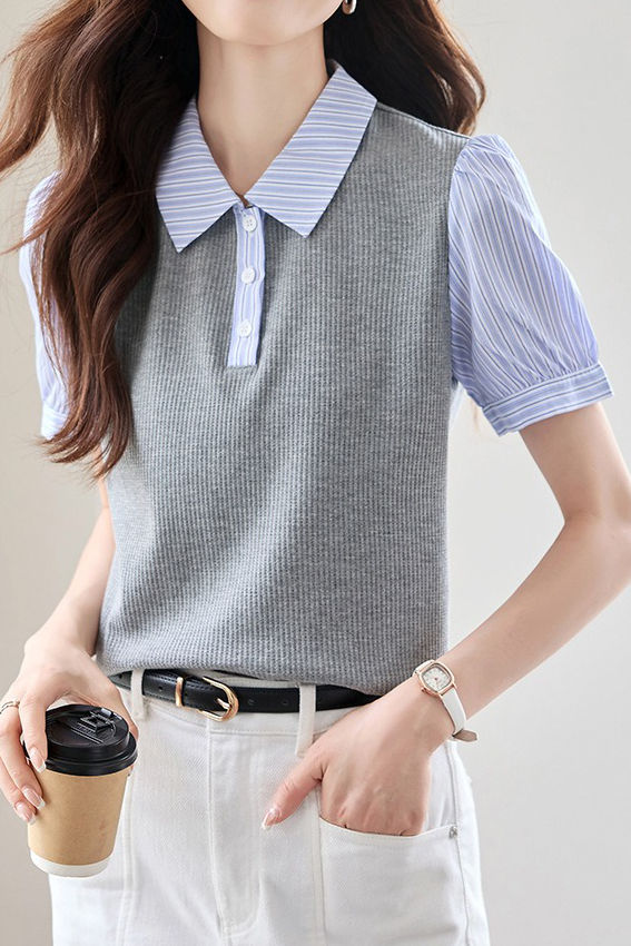 Trendy faux two-piece striped shirt - liwisi