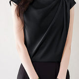 French design pleated short sleeve top