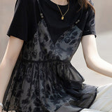 Spliced printed faux two-piece T-shirt