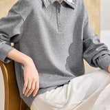 Casual Hollow Lace Lapel Long Sleeve Sweatshirt