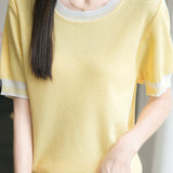Ice silk color-blocked pullover knit top