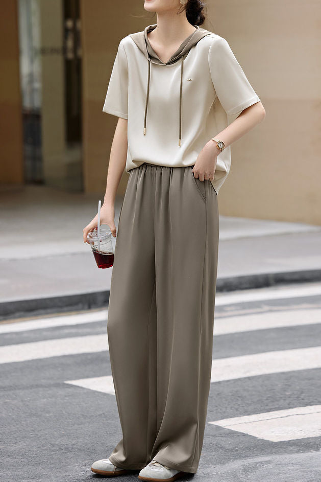 Minimalist color block satin two-piece set - liwisi