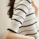 Striped Ice Silk Knit Short Sleeve T-shirt