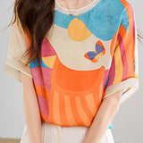 Colorful printed loose-fit casual T-shirt