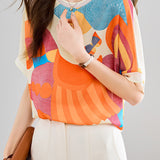Colorful printed loose-fit casual T-shirt