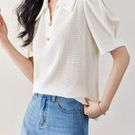 Minimalist waffle textured bubble short sleeve polo shirt - liwisi