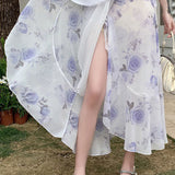 Printed ruffle tie skirt