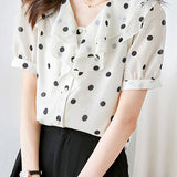 French polka dot puff sleeve shirt