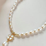 Natural freshwater pearl beaded four-leaf clover pendant necklace - liwisi