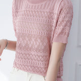 Round neck short sleeve hollow thin knit top