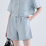 Lace collared short sleeve shorts set