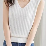 V-neck sleeveless textured knit tank top