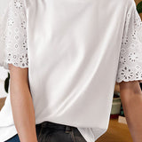 Hollow Solid Color Round Neck T-Shirt