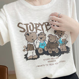 Lettered bear graphic short sleeve T-shirt - liwisi