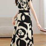 V-neck color block printed dress