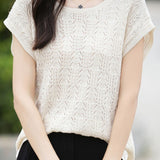 Hollow lace knit T-shirt