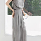 Casual flutter sleeve top with matching wide-leg pants set - liwisi