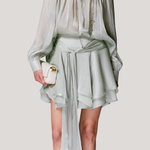 V-neck long sleeve shirt with tie and short skirt two-piece set - liwisi