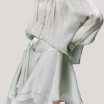 V-neck long sleeve shirt with tie and short skirt two-piece set - liwisi