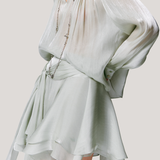 V-neck long sleeve shirt with tie and short skirt two-piece set - liwisi