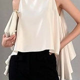 Round neck sleeveless top with irregular hem