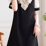 Elegant patchwork short sleeve dress - liwisi