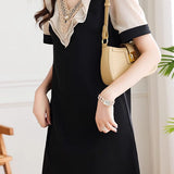 Elegant patchwork short sleeve dress - liwisi