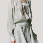 V-neck long sleeve shirt with tie and short skirt two-piece set - liwisi
