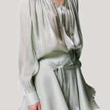 V-neck long sleeve shirt with tie and short skirt two-piece set - liwisi