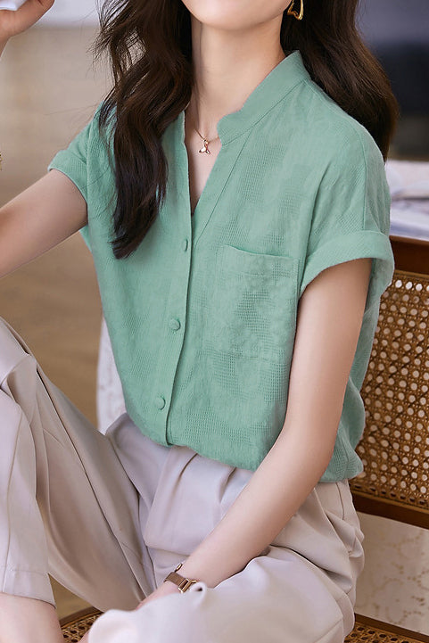 Solid Color Jacquard Shirt - liwisi