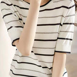 Striped Ice Silk Knit Short Sleeve T-shirt