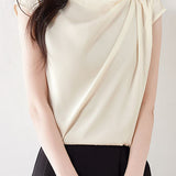 French design pleated short sleeve top