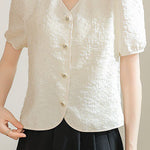 A-line bubble short sleeve button-up shirt - liwisi