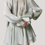 V-neck long sleeve shirt with tie and short skirt two-piece set - liwisi