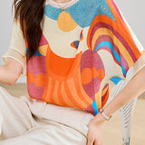 Colorful printed loose-fit casual T-shirt