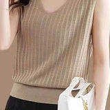 V-neck sleeveless textured knit tank top