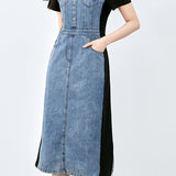 Spliced faux two-piece denim dress