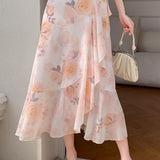 Printed ruffle tie skirt