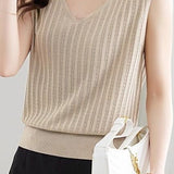V-neck sleeveless textured knit tank top