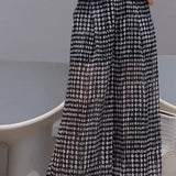 Black and white polka dot casual high-waisted wide-leg pants