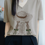 Faux two-piece V-neck short sleeve T-shirt