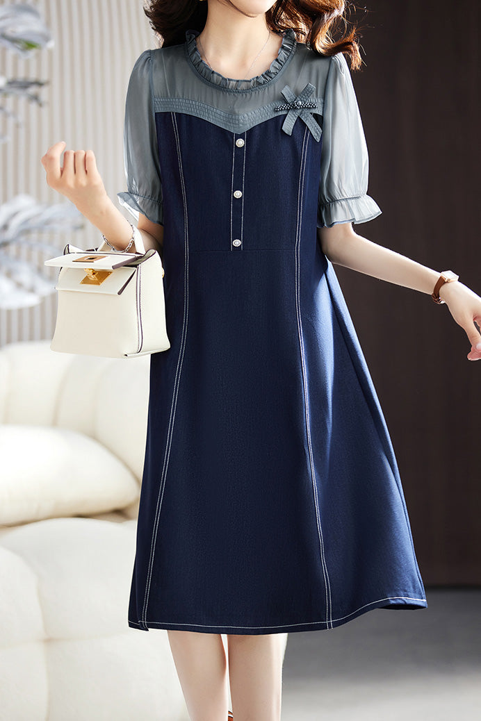 Chic Patchwork Denim Dress - liwisi