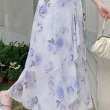Printed ruffle tie skirt