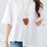 Round neck short sleeve irregular pure cotton T-shirt