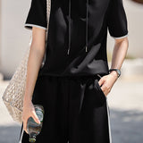 Color block hooded sweatshirt and shorts set